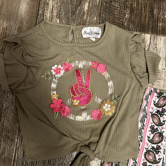 Rare Editions Peace Flare Pants Matching Set Hippie 5 girls - Picture 2 of 6